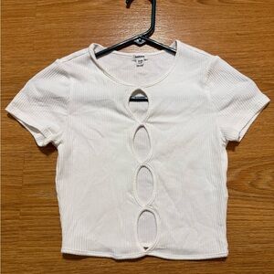 Garage White Ribbed Cut-Out Crop Top
